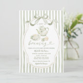 Sage Green Tea Party Baby Shower Stripe Invitation 招待状 (スタンド正面)
