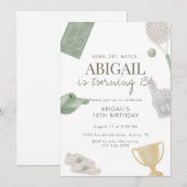 Sage Green Tennis 13th Birthday Party for Girls 招待状 (正面/裏面)