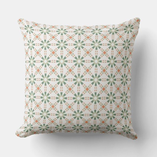 Sage Green & Terracotta Geometric Floral Pattern  クッション (正面)