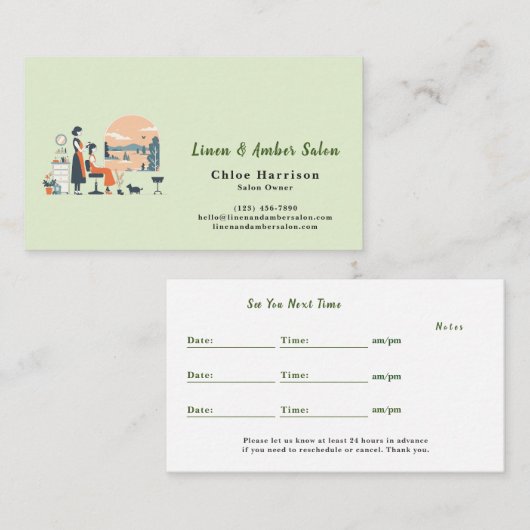Sage Green Terracotta Hair Salon Appointment & 名刺 (正面/裏面)