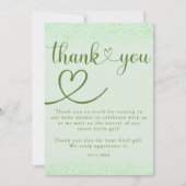 Sage Green Thank You Heart Confetti Script サンキューカード (正面)