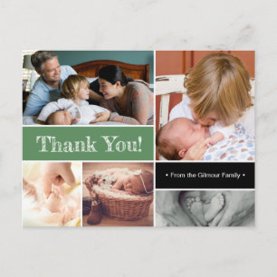 Sage Green Thank You Introducing 2ndベビー写真 案内ポストカード