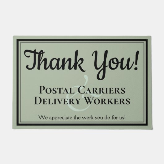 Sage Green Thank You Postal & Delivery Workers ドアマット (正面)