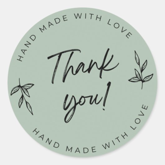 Sage Green Thank You Stickers ラウンドシール (正面)