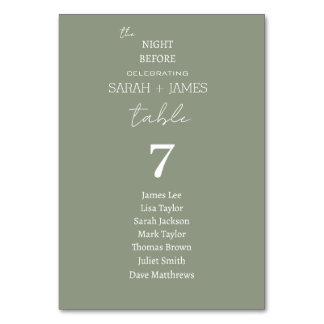 Sage Green the Night Before Wedding Seating Chart テーブルナンバー