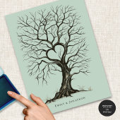 Sage Green ThumbPrintツリー結婚のゲストブック ポスター