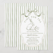 Sage Green Time for Tea Rabbit Invitation 招待状 (正面/裏面)