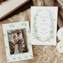 Sage Green Toileヴィンテージフローラ結婚写真 セーブザデート