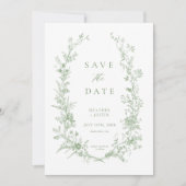 Sage Green Toileヴィンテージフローラ結婚写真 セーブザデート (正面)