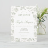 Sage Green Toile Baby Shower Invitation | Classic  招待状 (スタンド正面)