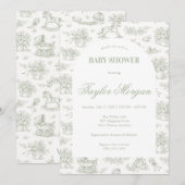 Sage Green Toile Baby Shower Invitation | Classic  招待状 (正面/裏面)