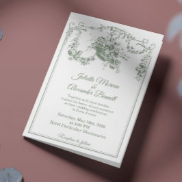 Sage Green Toile de Jouy Paris Wedding Invitation 招待状