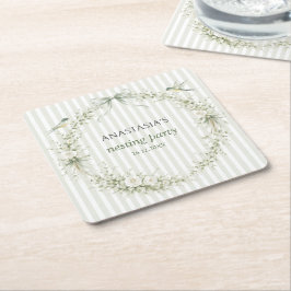 Sage Green Toile De Juoy Nesting Party  スクエアペーパーコースター