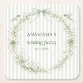 Sage Green Toile De Juoy Nesting Party  スクエアペーパーコースター (正面)