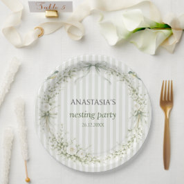 Sage Green Toile De Juoy Nesting Party  ペーパープレート