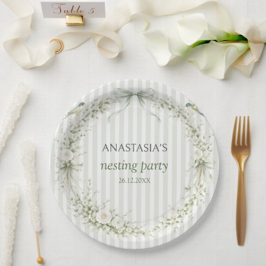 Sage Green Toile De Juoy Nesting Party  ペーパープレート (ウェディング)