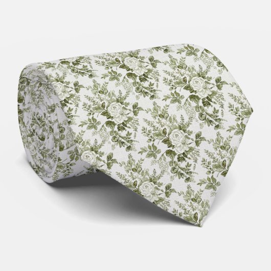 Sage Green Toile Floral  ネクタイ (ロール)