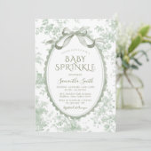 Sage Green Toile Floral Chinoiserie Baby Sprinkle 招待状 (スタンド正面)