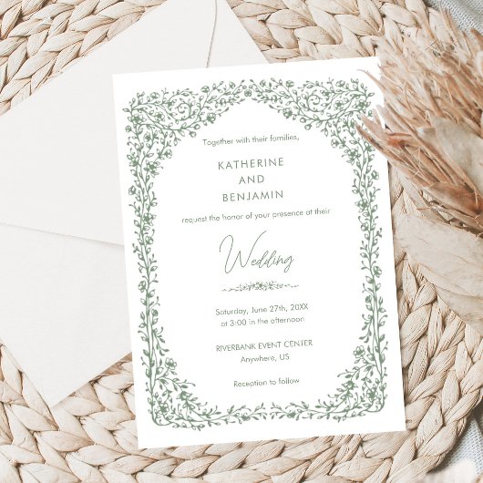 Sage Green Toile Wedding Invitation 招待状