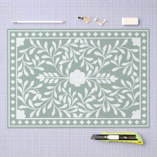 Sage Green Traditional Bone Inlay Decoupage Paper  薄葉紙 (クラフト)