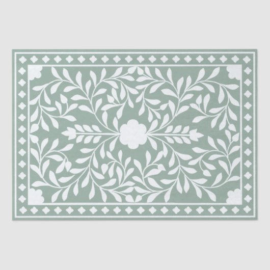 Sage Green Traditional Bone Inlay Decoupage Paper  薄葉紙 (正面)