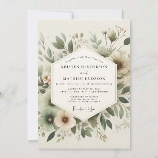 Sage Green Tranquil Botanical Wedding 招待状 (正面)