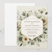 Sage Green Tranquil Botanical Wedding 招待状 (正面/裏面)