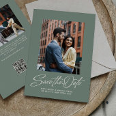 Sage green trendy script two photo wedding セーブザデート