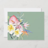 Sage Green Tropical Floral Hawaii QR Code Wedding 出欠カード (裏面)