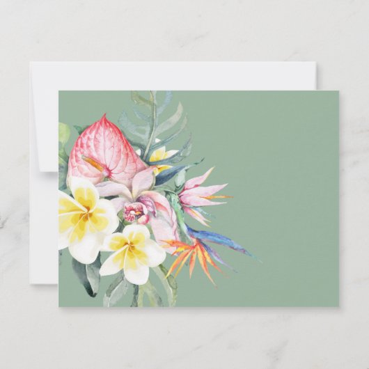 Sage Green Tropical Floral Hawaii QR Code Wedding 出欠カード (裏面)