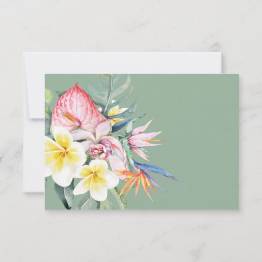 Sage Green Tropical Floral Hawaii Wedding 出欠カード (裏面)