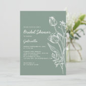 Sage Green Tulip Line Art Garden Bridal Shower 招待状 (スタンド正面)