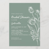Sage Green Tulip Line Art Garden Bridal Shower 招待状 (正面)