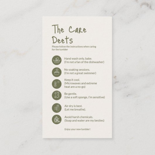 Sage Green Tumbler Care Instruction Card & QR code 名刺 (裏面)