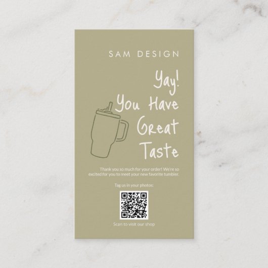 Sage Green Tumbler Care Instruction Card & QR code 名刺 (正面)