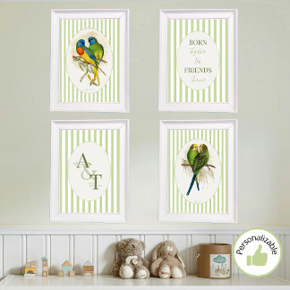 Sage Green Twins Lovebirds Baby Nursery Decor