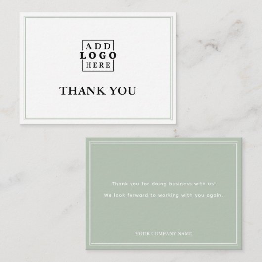 Sage Green Two Border Business Logo Thank You ノートカード (正面/裏面)