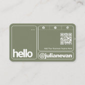 Sage Green Typography Scannable QR Code Hello 名刺 (正面)