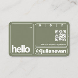 Sage Green Typography Scannable QR Code Hello 名刺