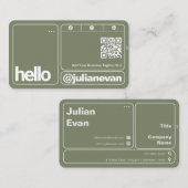 Sage Green Typography Scannable QR Code Hello 名刺 (正面/裏面)