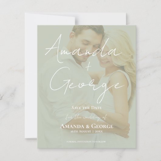 Sage Green Vellumエレガント写真フェイク日付を保存 (正面)