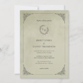 Sage Green Velvet Laurel Wreath Minimalist Wedding 招待状 (正面)