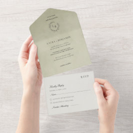 Sage Green Velvet, Laurel Wreath Wedding オールインワン招待状