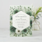 Sage Green Verdant Floral Wedding 招待状 (スタンド正面)
