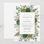 Sage Green Verdant Flourish Wedding 招待状 (正面/裏面)