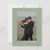 Sage Green Vertical Photo Minimalist 結婚's セーブザデート (正面)