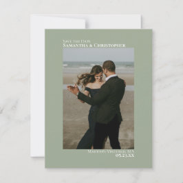 Sage Green Vertical Photo Minimalist 結婚's セーブザデート