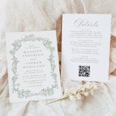 Sage Green Victorian Floral All in One Wedding 招待状