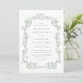 Sage Green Victorian Floral All in One Wedding 招待状 (スタンド正面)