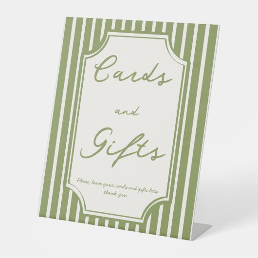 sage green vintage ストライプ 結婚式 ウェルカムボード 台座サイン (正面)